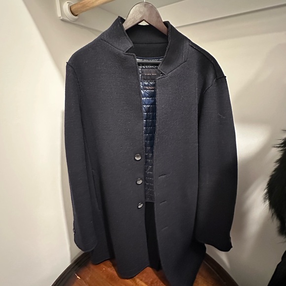 Zara Navy Raw Edge Coat - Picture 2 of 4